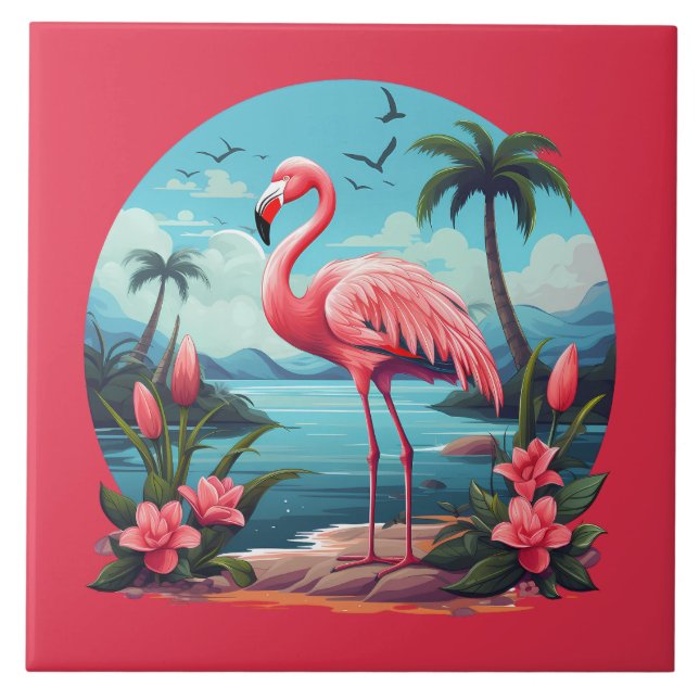 Azulejo De Cerâmica casa praia rosa flamingo amante artesanato (Frente)