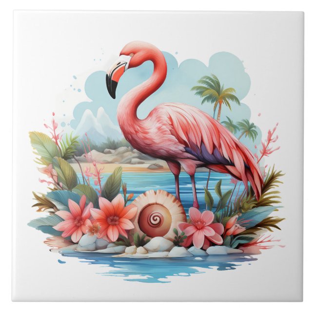 Azulejo De Cerâmica casa praia rosa flamingo amante artesanato (Frente)