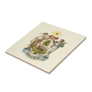 Azulejo De Cerâmica Casaco de armas do estado do Maine (vintage 1870s)