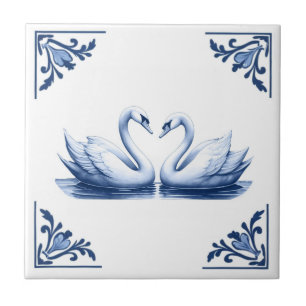 Azulejo De Cerâmica Casal Cisne Cursos Florais Azuis e Brancos