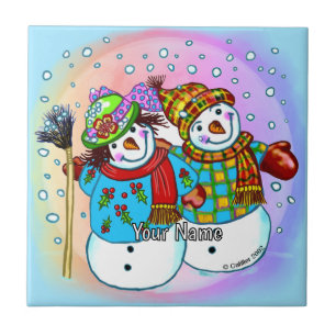 Azulejo De Cerâmica Casal de Boneco de Neve