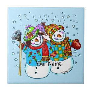 Azulejo De Cerâmica Casal de Neve Boneco de Neve