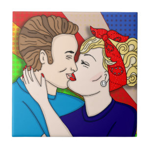 Azulejo De Cerâmica Casal de Pop de arte retrô de 1950  