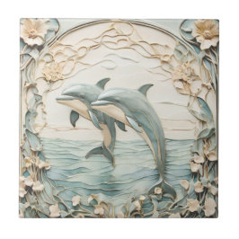 Azulejo De Cerâmica Casal Dolphin Art Nouveau Faux Alivio 2 Golfinhos