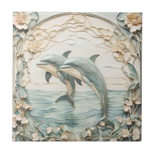 Azulejo De Cerâmica Casal Dolphin Art Nouveau Faux Alivio 2 Golfinhos