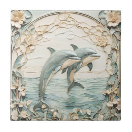 Azulejo De Cerâmica Casal Dolphin Art Nouveau Faux Alivio Mint Azul