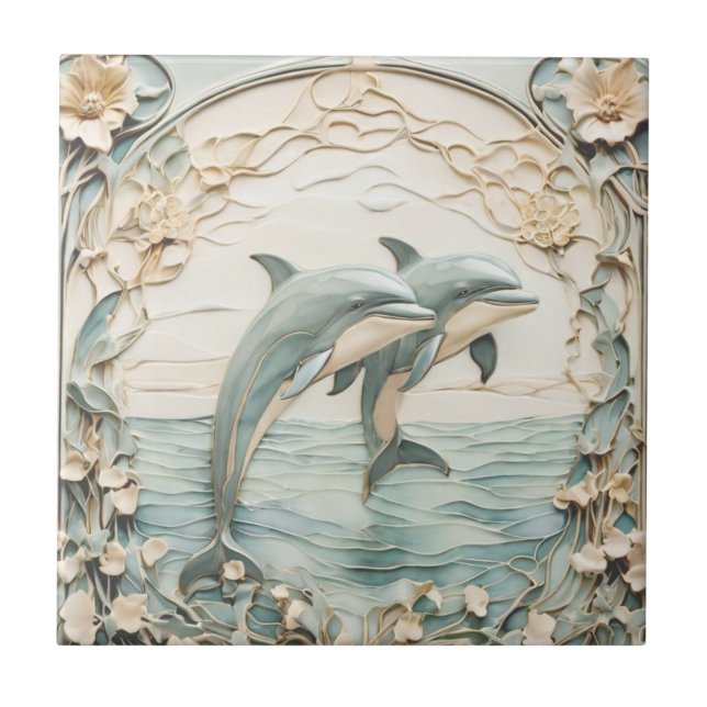 Azulejo De Cerâmica Casal Dolphin Art Nouveau Faux Alivio Mint Azul (Frente)