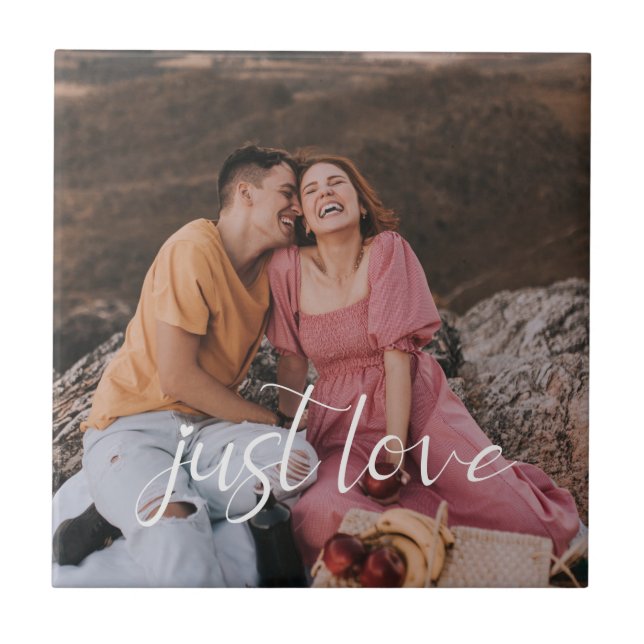 Azulejo De Cerâmica Casal Fotográfico Apenas Script De Amor (Frente)