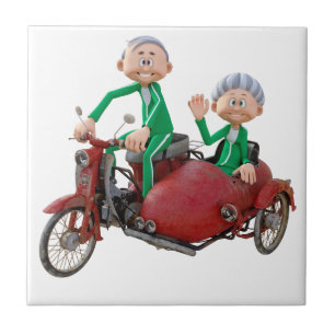 Azulejo De Cerâmica Casal mais idoso em um Moped com side-car