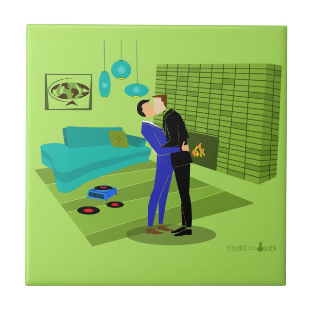 Azulejo De Cerâmica Casal retrô apaixonado (Frente)