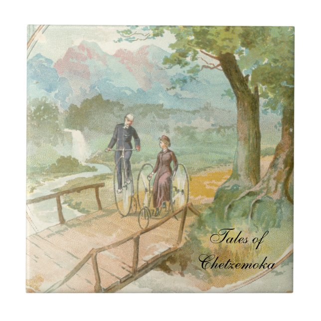 Azulejo De Cerâmica Casal romântico do ciclismo do Victorian (Frente)