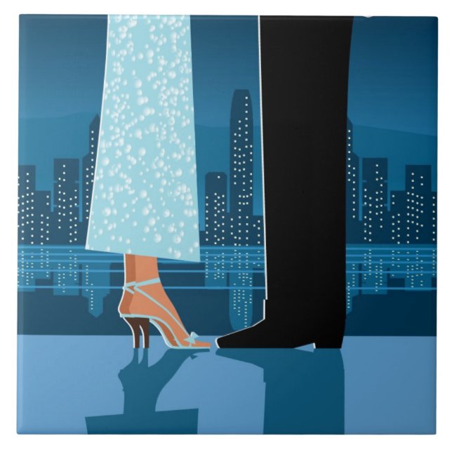 Azulejo De Cerâmica Casal romântico na cidade (Frente)