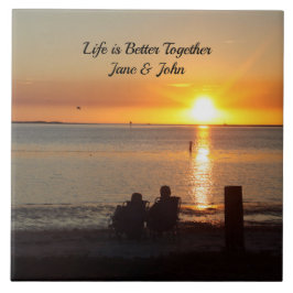 Azulejo De Cerâmica Casal Sentado Na Fllorida Beach Cerâmica Azulejo