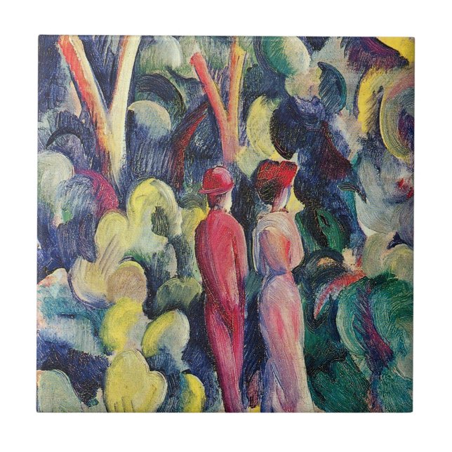 Azulejo De Cerâmica Casal sobre o Caminho da Floresta por August Macke (Frente)