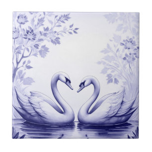 Azulejo De Cerâmica Casal Swan Delft Blue e White Swan Lake Bird
