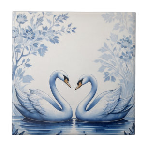 Azulejo De Cerâmica Casal Swan Delft Blue e White Swan Lake Bird