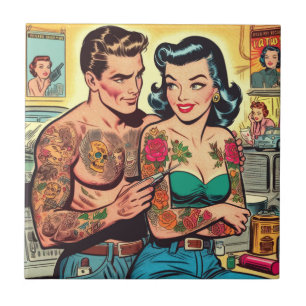 Azulejo De Cerâmica Casal Tatuado Histórias em quadrinhos Vintage