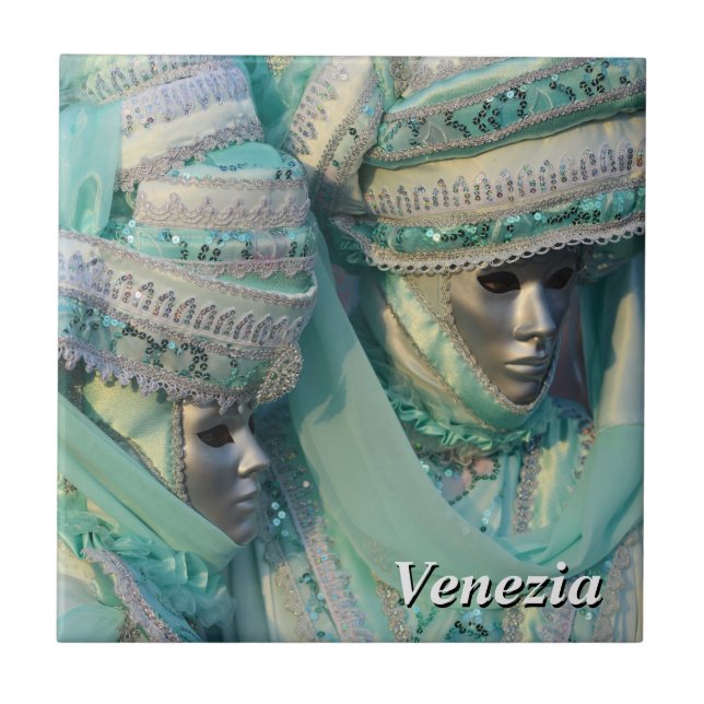 Azulejo De Cerâmica Casal Venetian com trajes do carnaval (Frente)