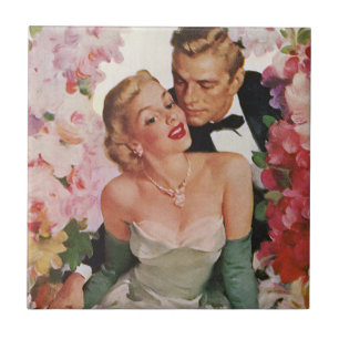 Azulejo De Cerâmica Casamento Antigo, Noivos Recém-Casados ​​Retrô