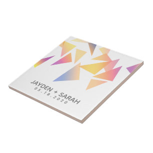 Azulejo De Cerâmica Casamento Branco de Confetti Multicolorido Pastel