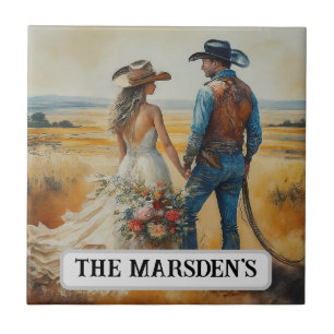 Azulejo De Cerâmica Casamento Country Western Aquarela