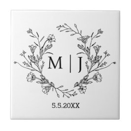 Azulejo De Cerâmica casamento da tipografia simples botânica monograma