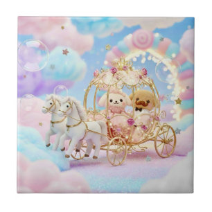 Azulejo De Cerâmica Casamento de Cachorrinho Fofo Carruagem de Conto d