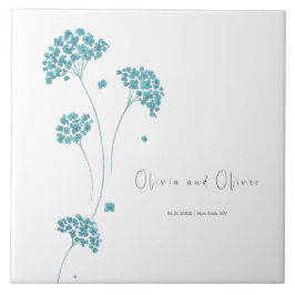 Azulejo De Cerâmica Casamento de Flores de Turquesa Bonitas