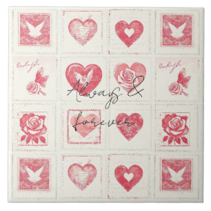 Azulejo De Cerâmica Casamento de Namorados Chic Red Cream Love