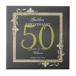 Azulejo De Cerâmica Casamento de Ouros Dourado Gem & Glitter 50th