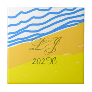 Azulejo De Cerâmica Casamento Elegante de Praia Moderna do LJ Monogram