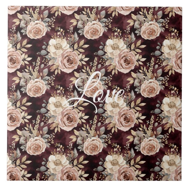 Azulejo De Cerâmica Casamento Floral Burgundy Red Blush (Frente)