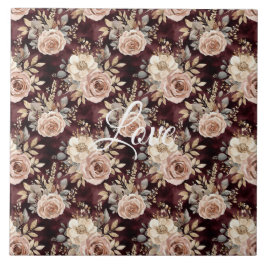 Azulejo De Cerâmica Casamento Floral com Rubor Vermelho Borgonha