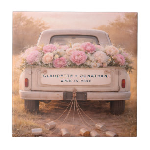 Azulejo De Cerâmica Casamento Nome Personalizado Floral Rosa Caminhão