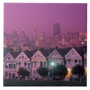 Azulejo De Cerâmica Casas de fila ao pôr do sol em São Francisco,