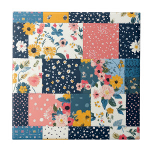 Azulejo De Cerâmica Casas Rosa Azul Floral Patchwork