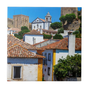 Azulejo De Cerâmica Casas Tradicionais de Telhado Vermelho   Portugal