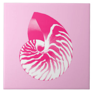 Azulejo De Cerâmica Casca de Nautilus - cor-de-rosa e branca
