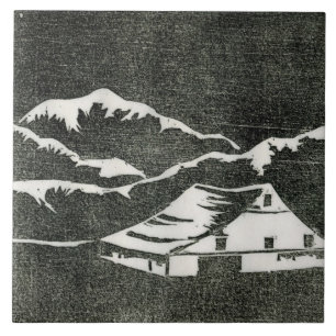 Azulejo De Cerâmica Cascata branca sobre fundo preto impressão