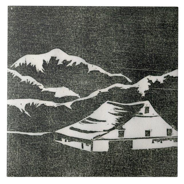 Azulejo De Cerâmica Cascata branca sobre fundo preto impressão (Frente)