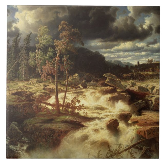 Azulejo De Cerâmica Cascata na Suecia (por Marcus Larson) (Frente)