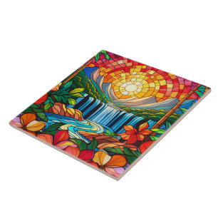 Azulejo De Cerâmica cascata tropical Arte de vidro retida