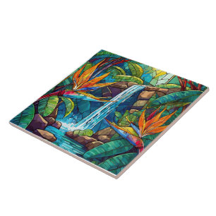 Azulejo De Cerâmica Cascata tropical e BOP Arte de vidro contida