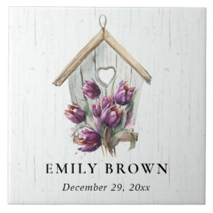 Azulejo De Cerâmica Caserna Floral Rústica Roxo-Roxo-Branca