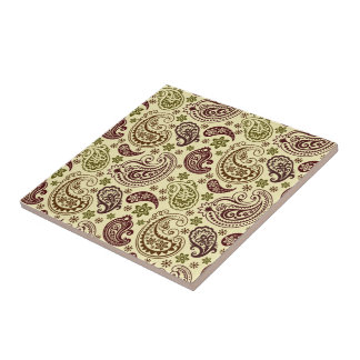 Azulejo De Cerâmica Castanho Beige E Pastel Green Vintage Patte