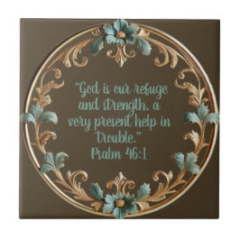 Azulejo De Cerâmica Castanho Com Versos De Bíblia De Quadro Floral