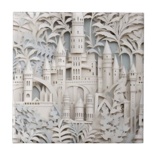 Azulejo De Cerâmica Castelo de Fantasia Mítica Branco Elegante