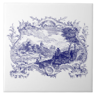 Azulejo De Cerâmica Castelo de Rococo Cartouche Barroco Azul e Branco