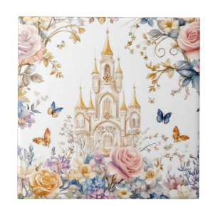 Azulejo De Cerâmica Castelo Encantado em Flor Pastel Conto de Fadas Fl