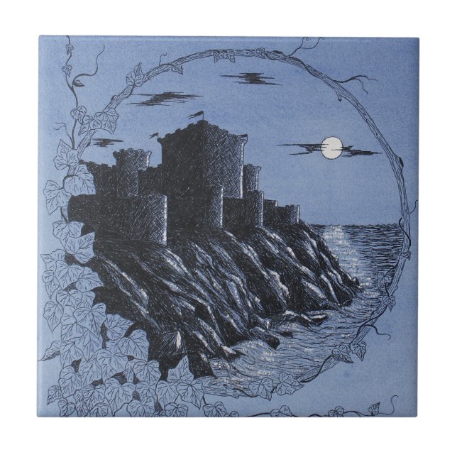 Azulejo De Cerâmica Castelo Medieval De Azul (Frente)